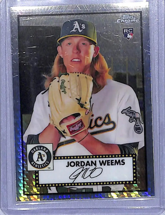Jordan Weems baseball card 2021 Topps Chrome Platinum Refractor Prism Oakland Athletics