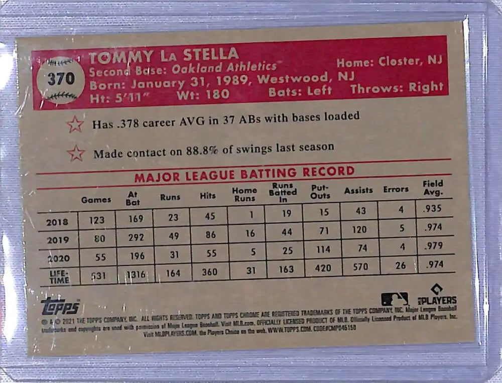 Tommy La Stella baseball card 2021 Topps Chrome Platinum Anniversary Refractor Prism