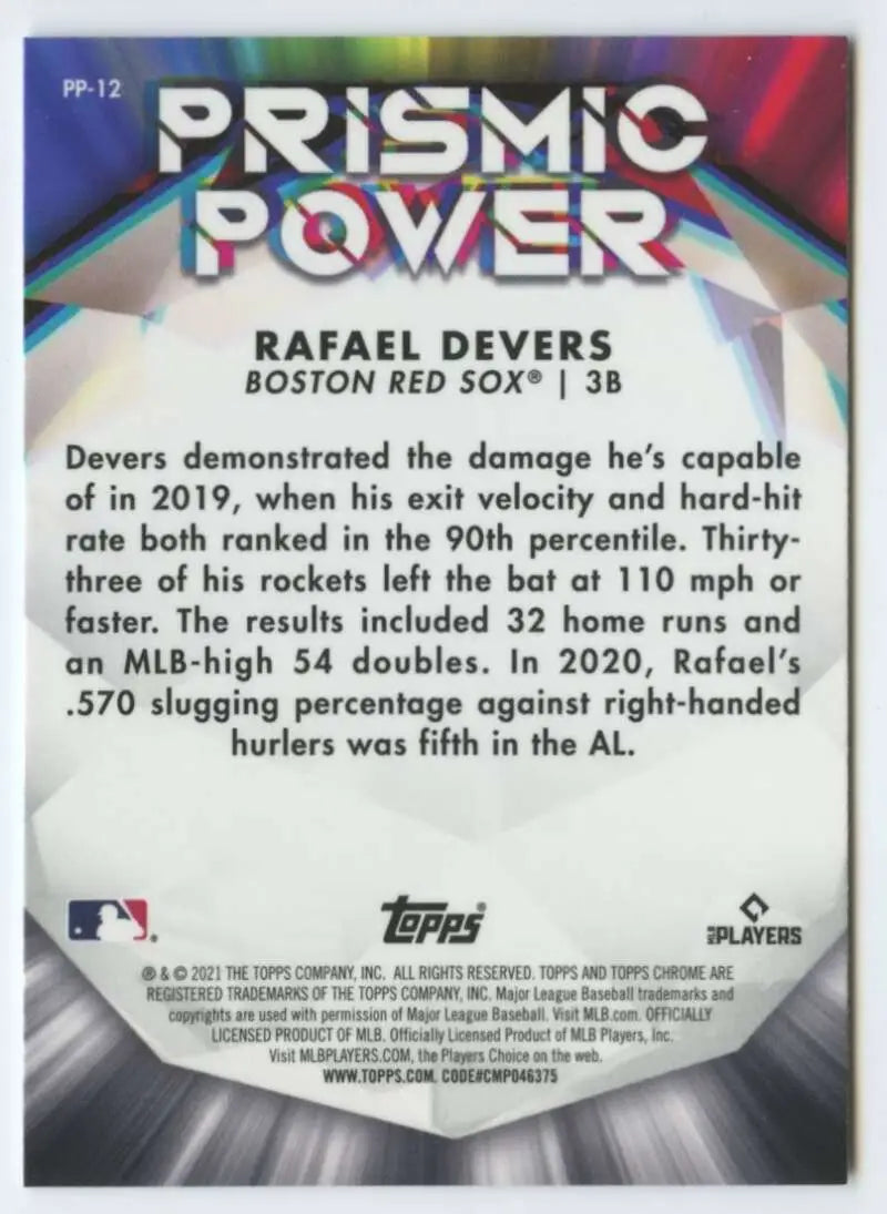 Baseball trading card of Rafael Devers with Prismic Power design for Boston Red Sox