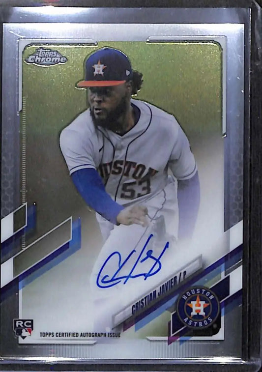 Signed Topps Chrome Cristian Javier Rookie Auto Baseball Card in gray road uniform