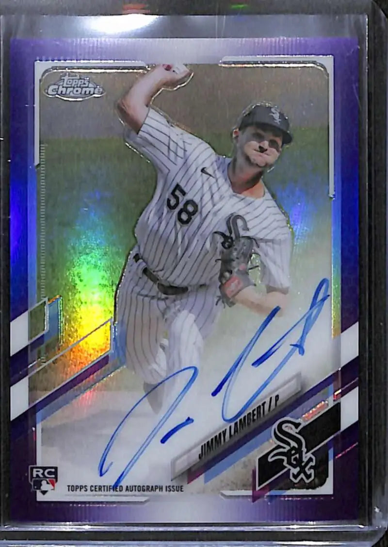 Signed Jimmy Lambert Rookie Auto Purple Refractor Chrome Baseball Card with Holographic Finish