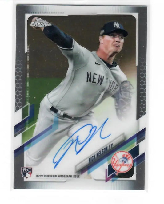 Signed Nick Nelson Topps Chrome Rookie Autograph Baseball Card for New York Yankees