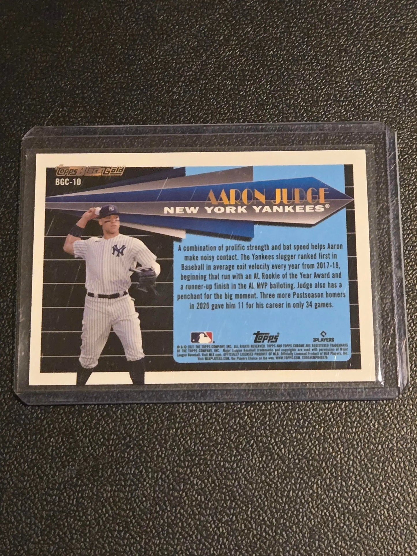 Back of an Aaron Judge New York Yankees baseball card from 2021 Topps Chrome Update