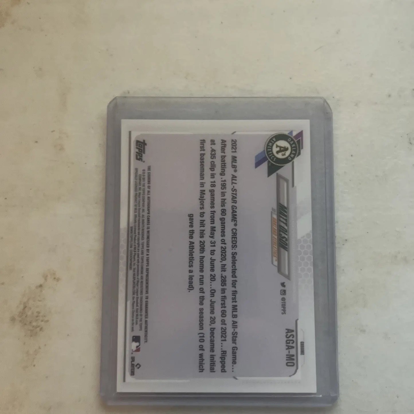 Baseball card in protective case for 2021 Topps Chrome Update Matt Olson Auto