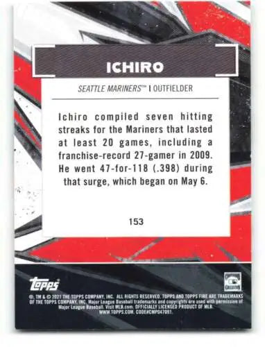 2021 Topps Fire Ichiro baseball card with original gloss NM-MT Mariners collectible