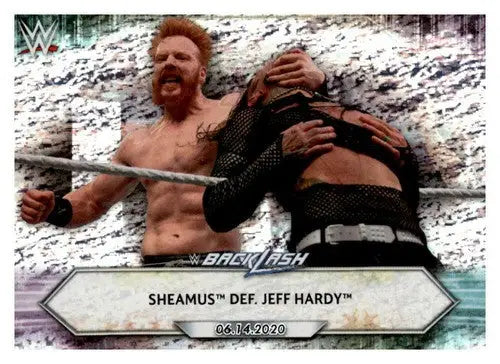 Wrestling match card featuring 2021 Topps Foilboard Sheamus NM-MT with original gloss