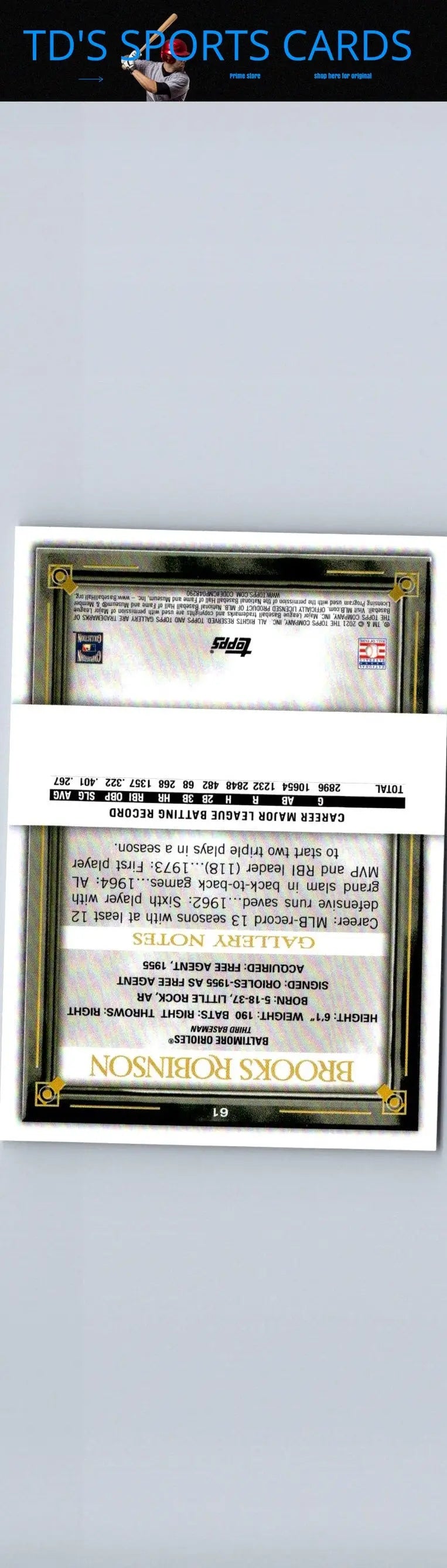 Framed baseball card of Brooks Robinson from the 2021 Topps Gallery trading cards