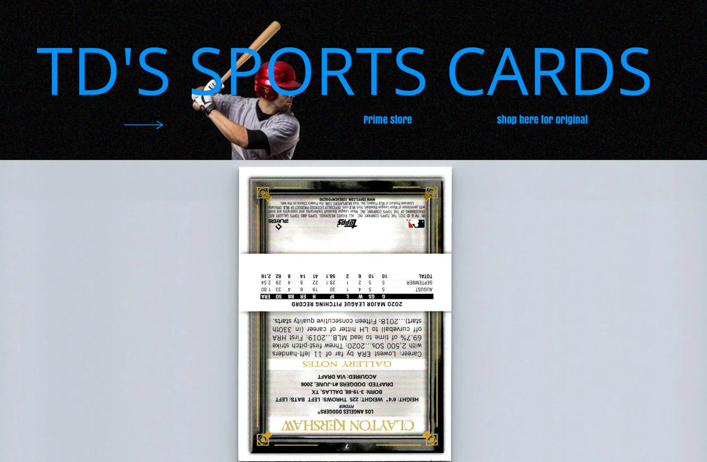 Baseball card of Clayton Kershaw from 2021 Topps Gallery collection
