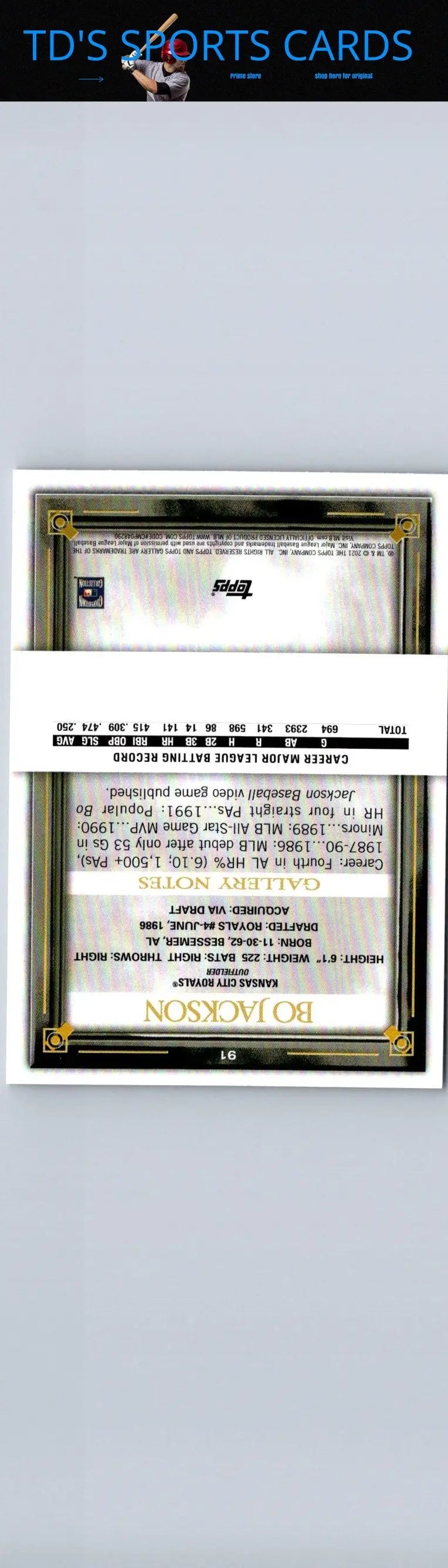 Framed 2021 Topps Gallery #91 Bo Jackson Rainbow Foil baseball card display