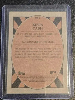Kevin Cash baseball card from 2021 Topps Heritage showcasing Kevin Cash award winners