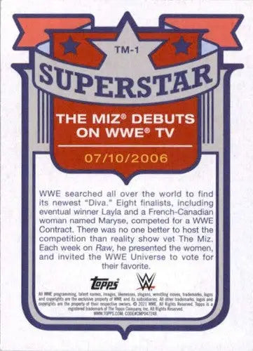 WWE trading card from 2021 Topps Heritage Superstar Tribute featuring The Miz original gloss sports cards