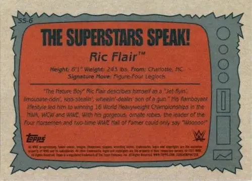 Ric Flair trading card from 2021 Topps Heritage Superstars Speak featuring original gloss