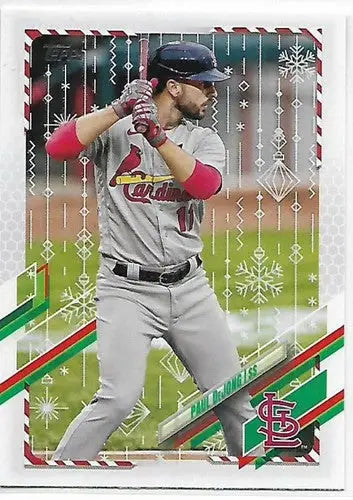 Baseball card featuring Paul DeJong from 2021 Topps Holiday Mega Box with original gloss