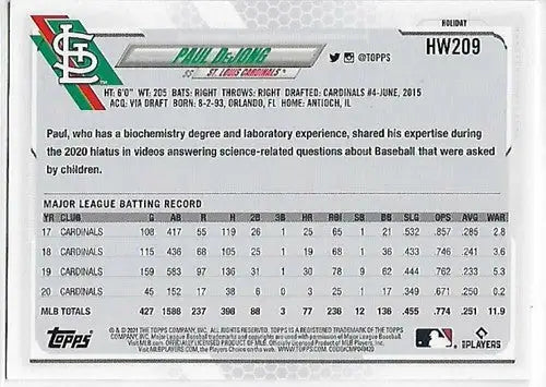 2021 Topps Holiday Mega Box Metallic Paul DeJong baseball card with original gloss