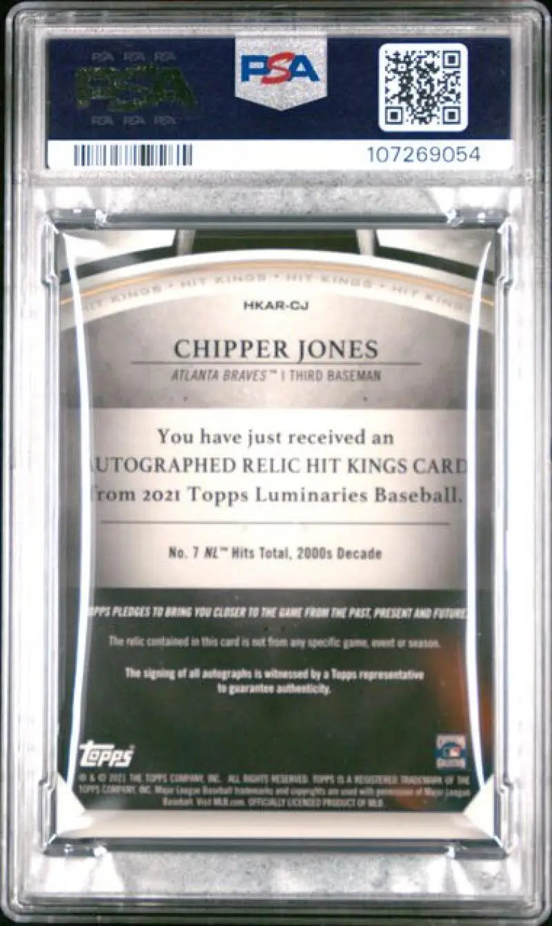 Graded Chipper Jones Atlanta Braves baseball card from 2021 Topps Luminaries Hit Kings series