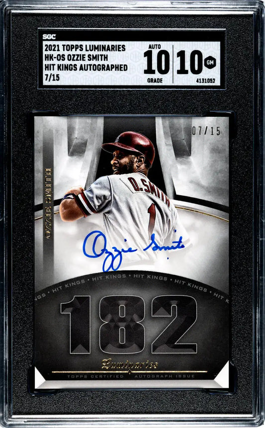Graded 2021 Topps Luminaries Hit Kings Ozzie Smith Autographed Baseball Card #182