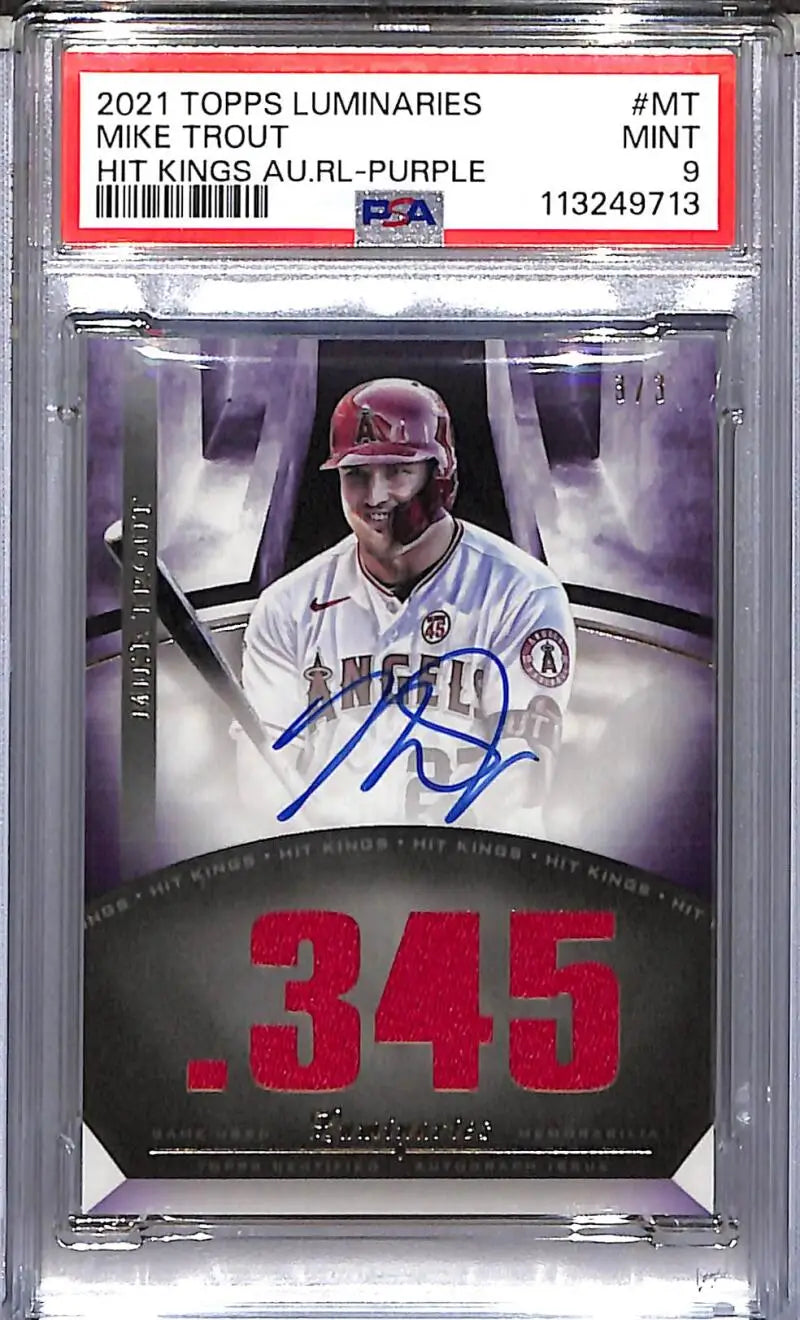 Mike Trout autographed baseball card from Topps Luminaries Hit Kings Purple series