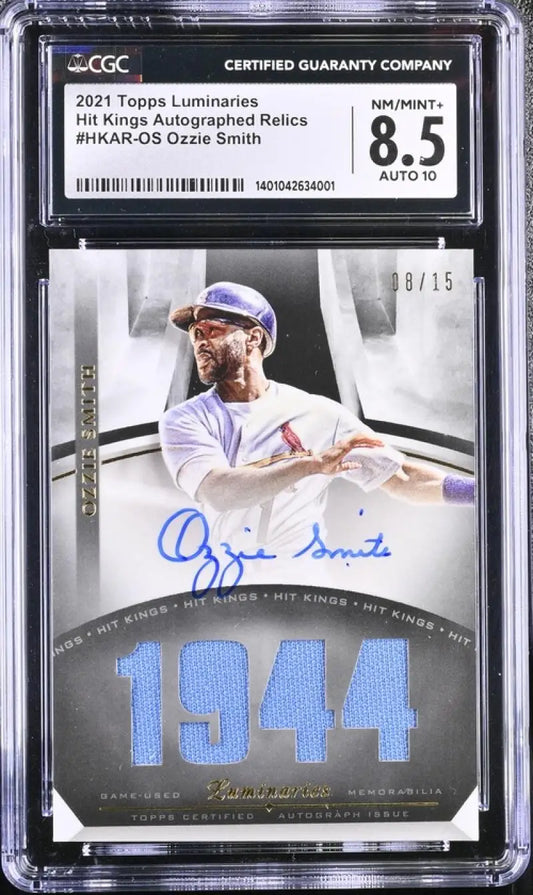 Graded 1944 Ozzie Smith Autograph Baseball Card in Topps Luminaries holder CGC 8.5