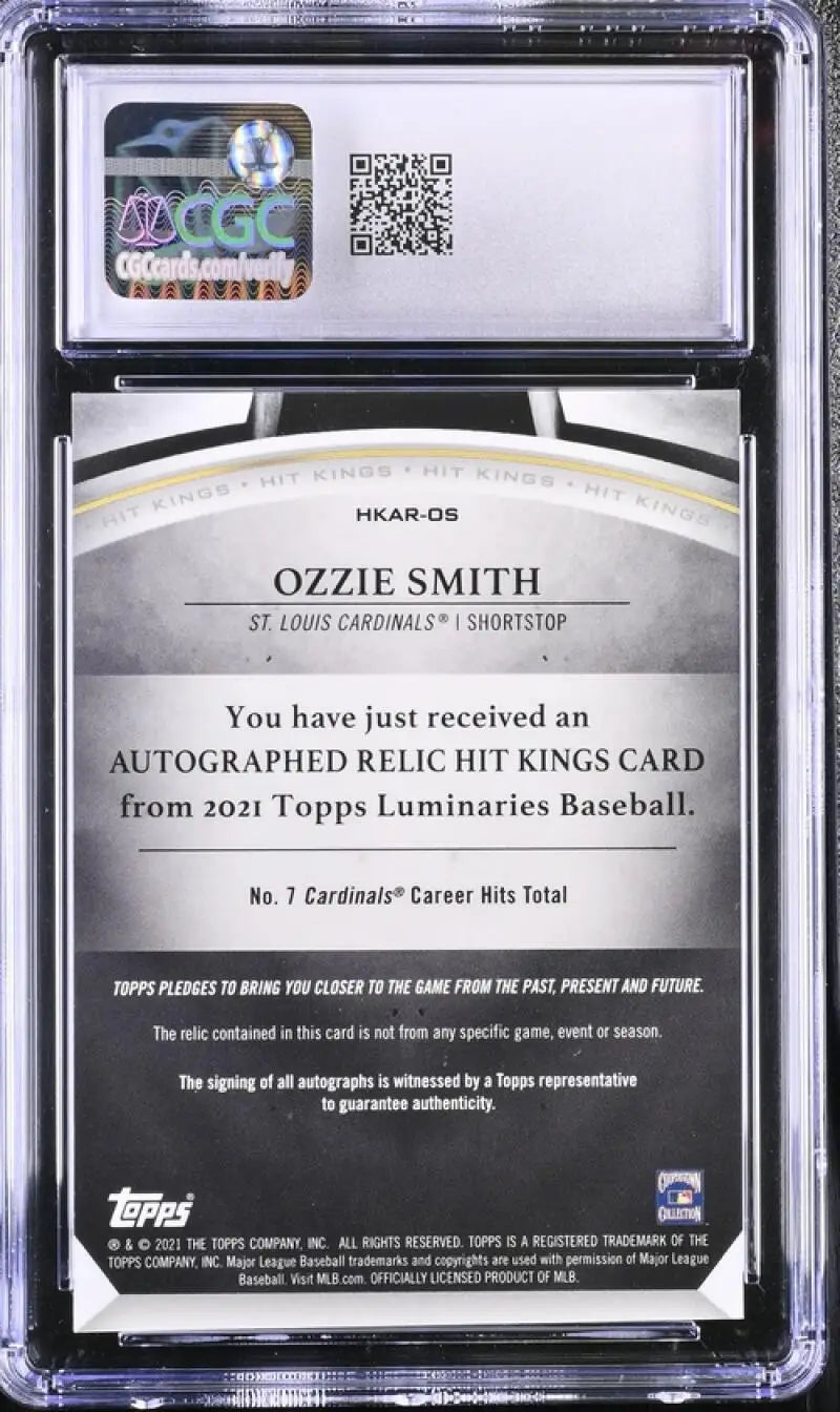 Autographed 2021 Topps Luminaries #HKAROS Ozzie Smith Baseball Card from St. Louis Cardinals