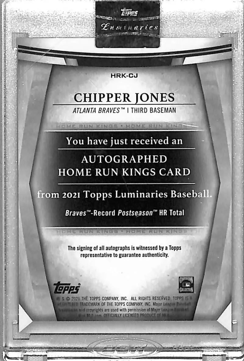 Chipper Jones autographed baseball card from 2021 Topps Luminaries Home Run Kings series