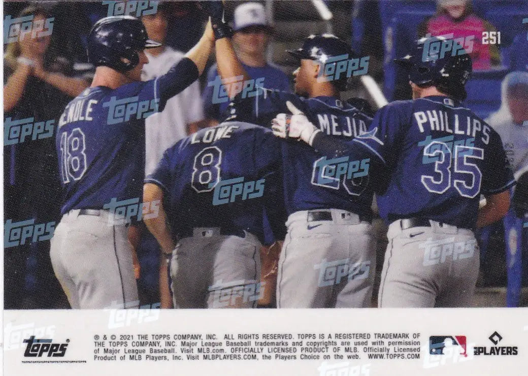 Baseball card featuring four players from the Tampa Bay Rays 2021 TOPPS NOW #251 collection