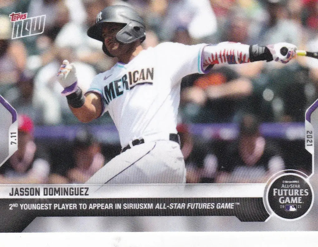 Jasson Dominguez trading card from 2021 TOPPS NOW featuring New York Yankees star