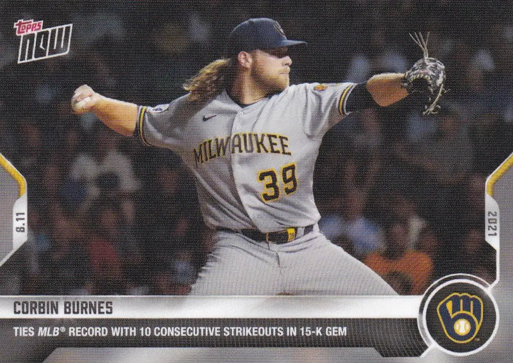 Corbin Burnes baseball card for Milwaukee Brewers 2021 TOPPS NOW #643 collectible item