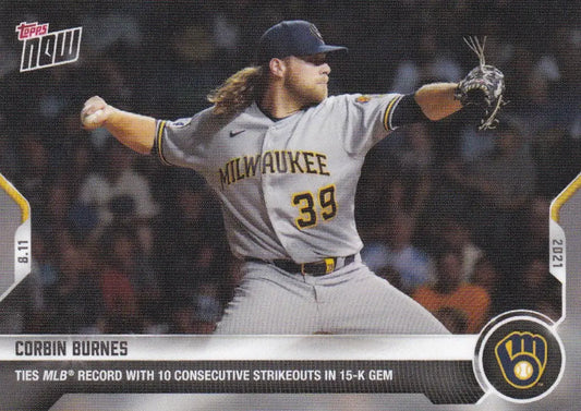 Corbin Burnes baseball card for Milwaukee Brewers 2021 TOPPS NOW #643 collectible item