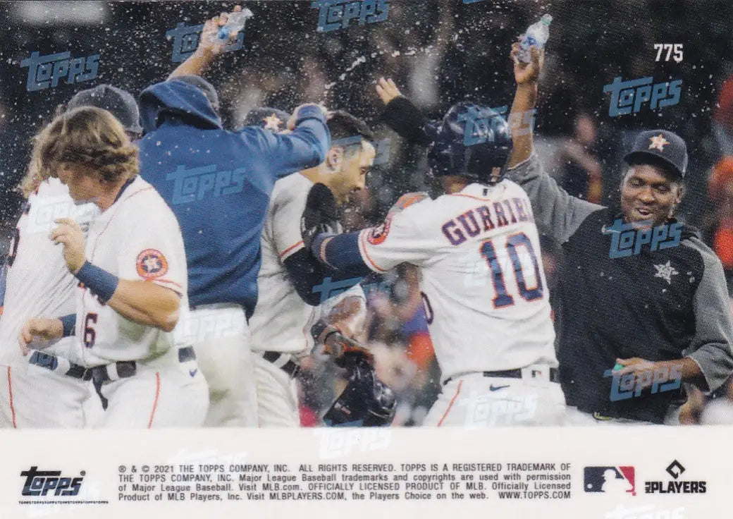 Celebratory baseball team huddle featuring Carlos Correa Houston Astros player from 2021 TOPPS NOW #775