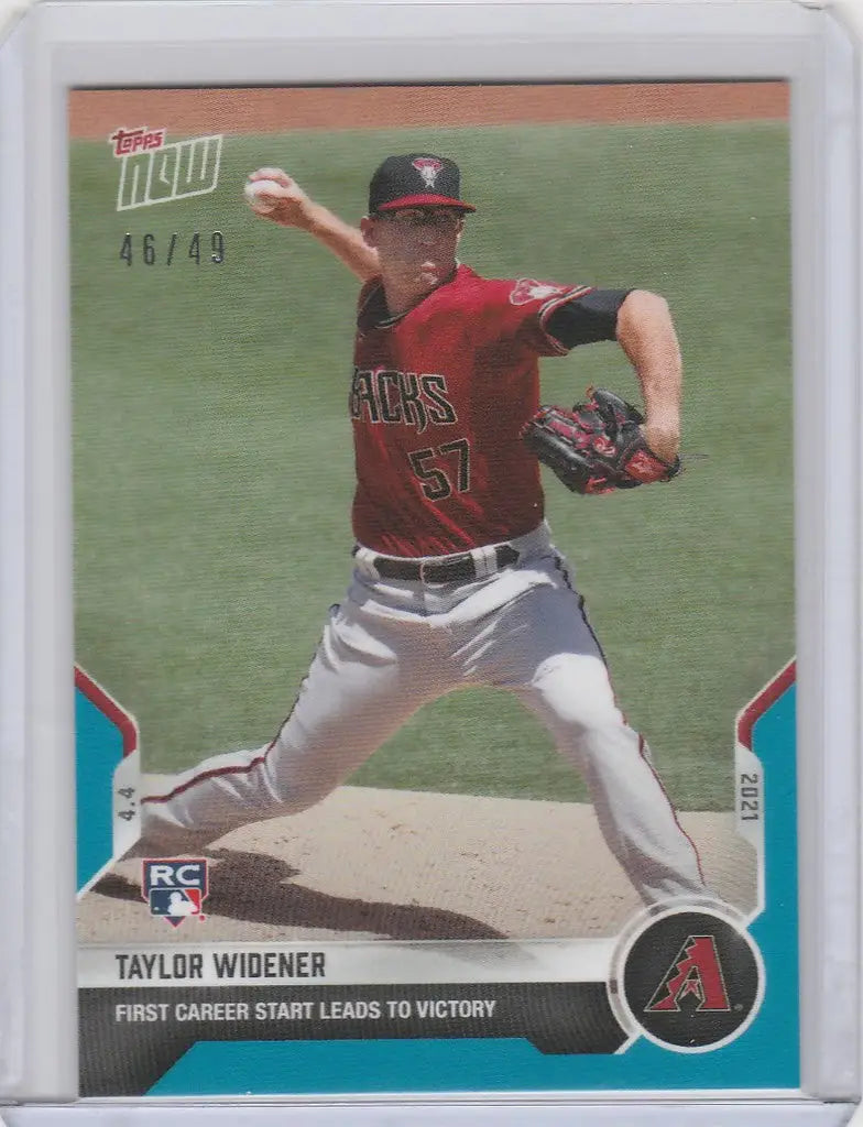 Baseball card of Taylor Widener Arizona Diamondbacks mid-throw from 2021 Topps Now Parallel