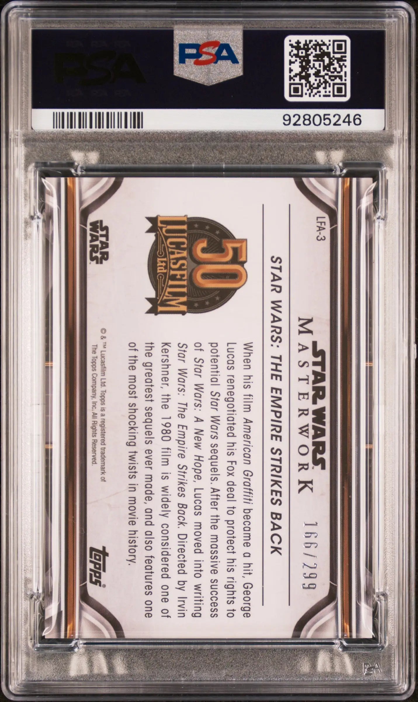 Graded Topps Star Wars trading card from 2021 Star Wars Masterwork Lucas 50th Anniversary