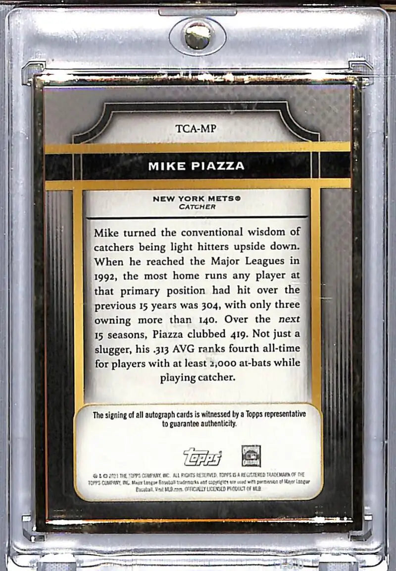Mike Piazza baseball trading card in protective case from 2021 Topps Transcendent TCAMP