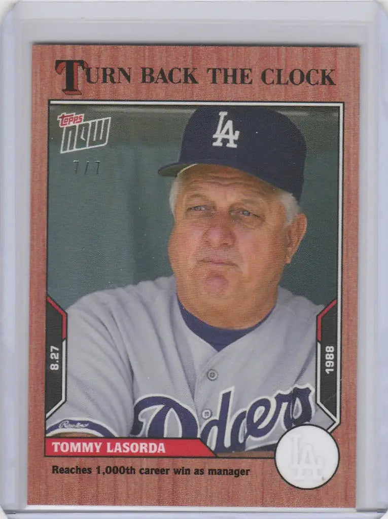 Baseball card of Tommy Lasorda Dodgers from 2021 Topps Turn Back the Clock Cherry Parallel