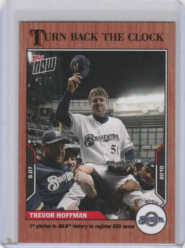 Baseball card of Trevor Hoffman celebrating with 2021 Topps Turn Back the Clock Cherry Parallel