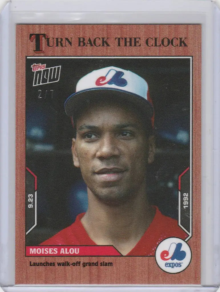 Baseball card of Moises Alou Expos in red jersey from Topps Turn Back the Clock Cherry Parallel