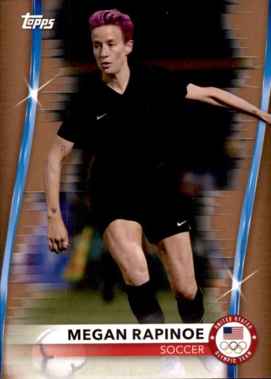 Megan Rapinoe running in a black Nike uniform on a soccer card featuring Olympics Bronze