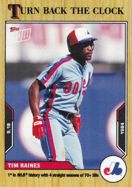 Baseball trading card of Tim Raines Montreal Expos in light blue uniform