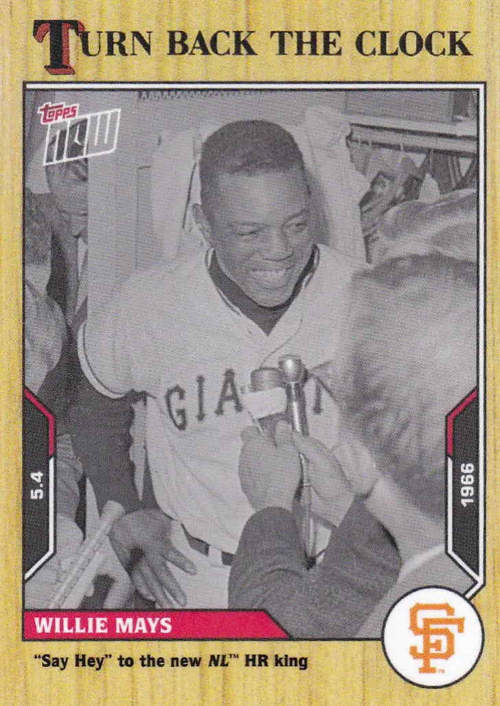 Black and white baseball card featuring Willie Mays from 2021 Turn Back the Clock series