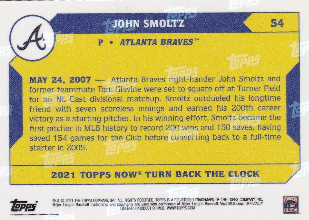 2021 TURN BACK THE CLOCK #54 JOHN SMOLTZ- ATLANTA BRAVES