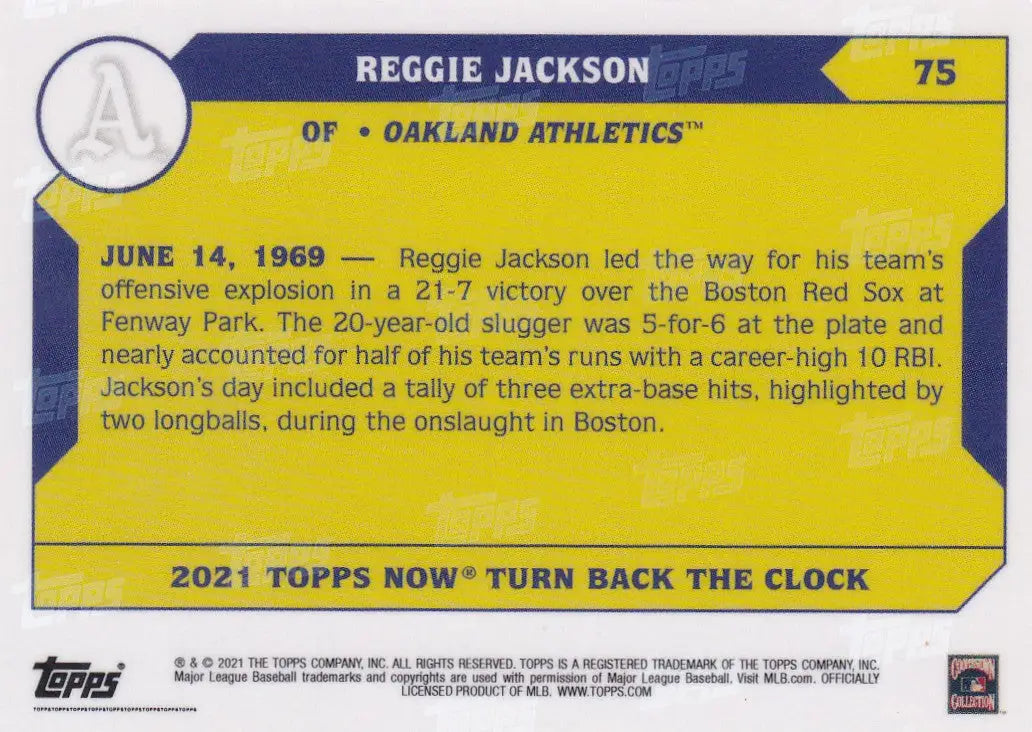 2021 TURN BACK THE CLOCK #75 REGGIE JACKSON- OAKLAND ATHELTICS