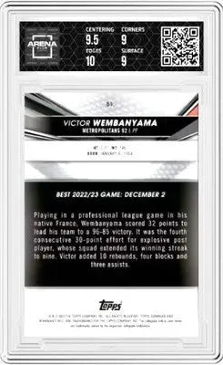 Graded Victor Wembanyama trading card from 2022-23 Bowman University Best Victor Wembanyama series
