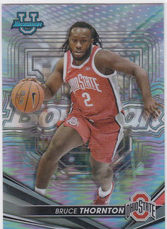 Basketball trading card featuring Bruce Thorton Ohio State in red jersey, Bowmans Best Refractor