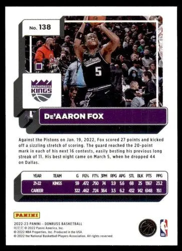 De’Aaron Fox basketball card with original gloss from 2022-23 Donruss NM-MT