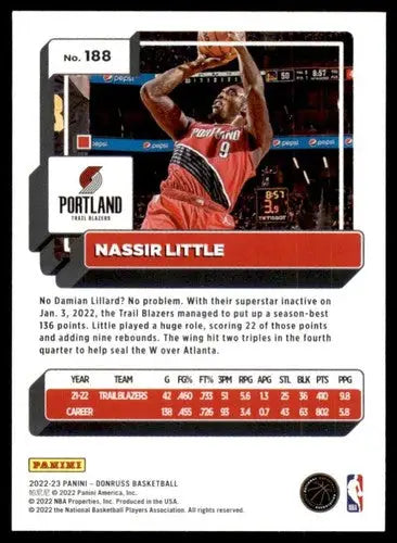 Basketball card from 2022-23 Donruss featuring Nassir Little Blazers, original gloss