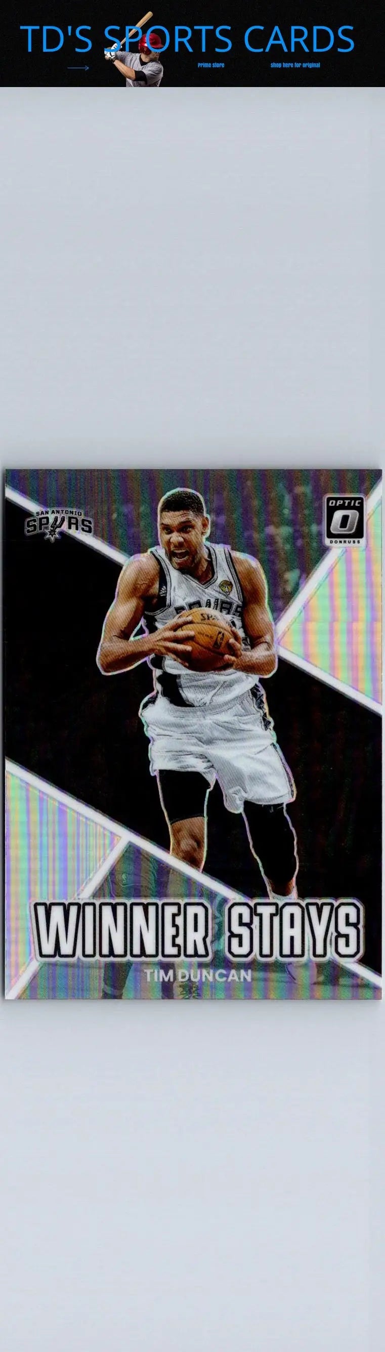 Tim Duncan basketball card from 2022-23 Donruss Optic Winner Stays Holo edition