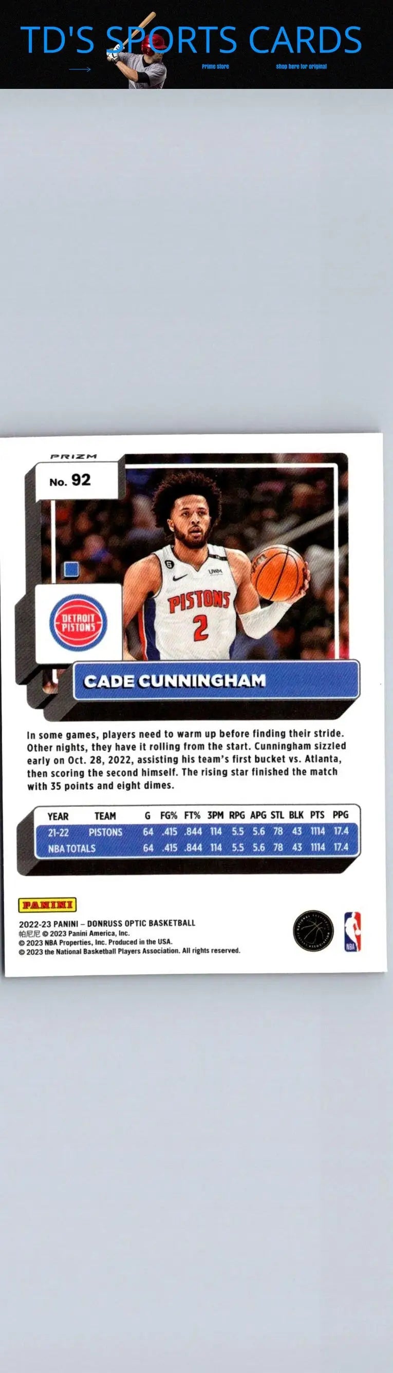 2022-23 Donruss Optic #92 Cade Cunningham Hyper Pink basketball card display