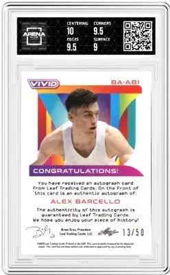 Graded Leaf Vivid Alex Barcello autograph card from 2022-23 Basketball Arena Club