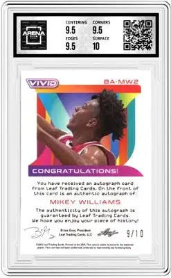 Graded Leaf Vivid Mikey Williams autograph card 9/10 from the 2022-23 Leaf Vivid Mikey collection