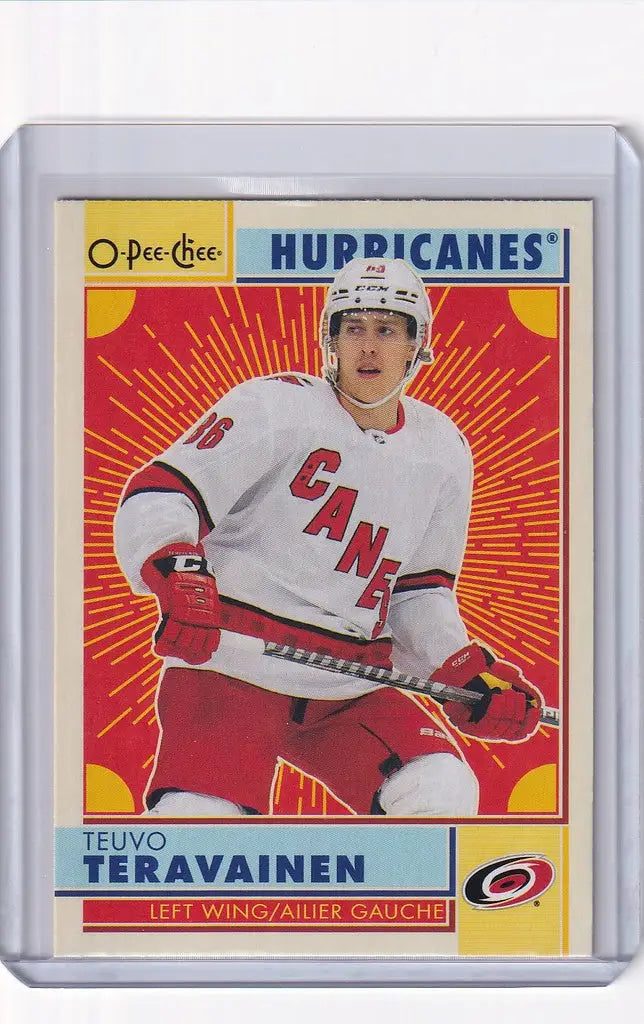 Hockey trading card of Teuvo Teravainen in Carolina Hurricanes white jersey, OPC Hockey Retro