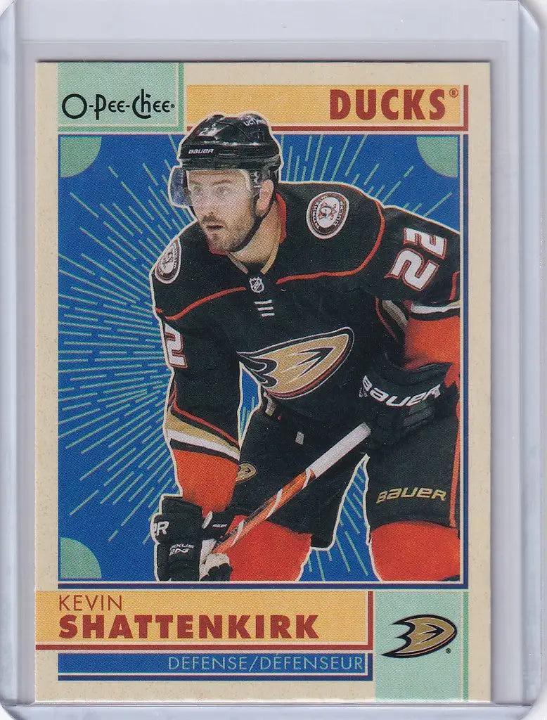 Hockey trading card of Kevin Shattenkirk in OPC Hockey Retro Anaheim Ducks jersey